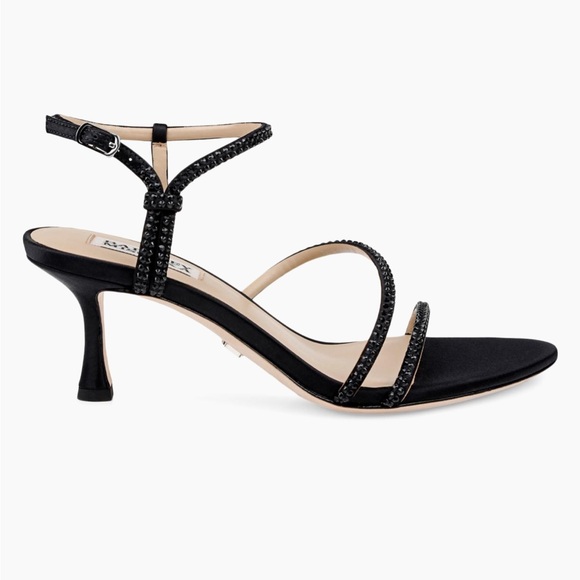 NWT: Badgley Mischka Julianna Black Satin Strappy Heels new in box with dust bag - Picture 2 of 14